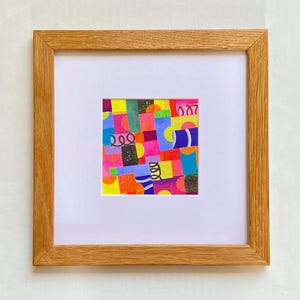 Colourful abstract wall art, original contemporary collage painting, small handmade artwork for bohemian home, modern bright colours art.