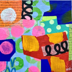 Colourful Small Abstract Wall Art: Original Paper Collage, 8"x8" Artwork. image 8