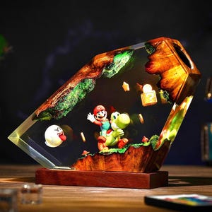 Ma.rio Resin Lamp, Epoxy Resin Lamp, RGB Night Light, Mario Gift, Gamer Room Decor, custom Lamp, Handmade Resin Art