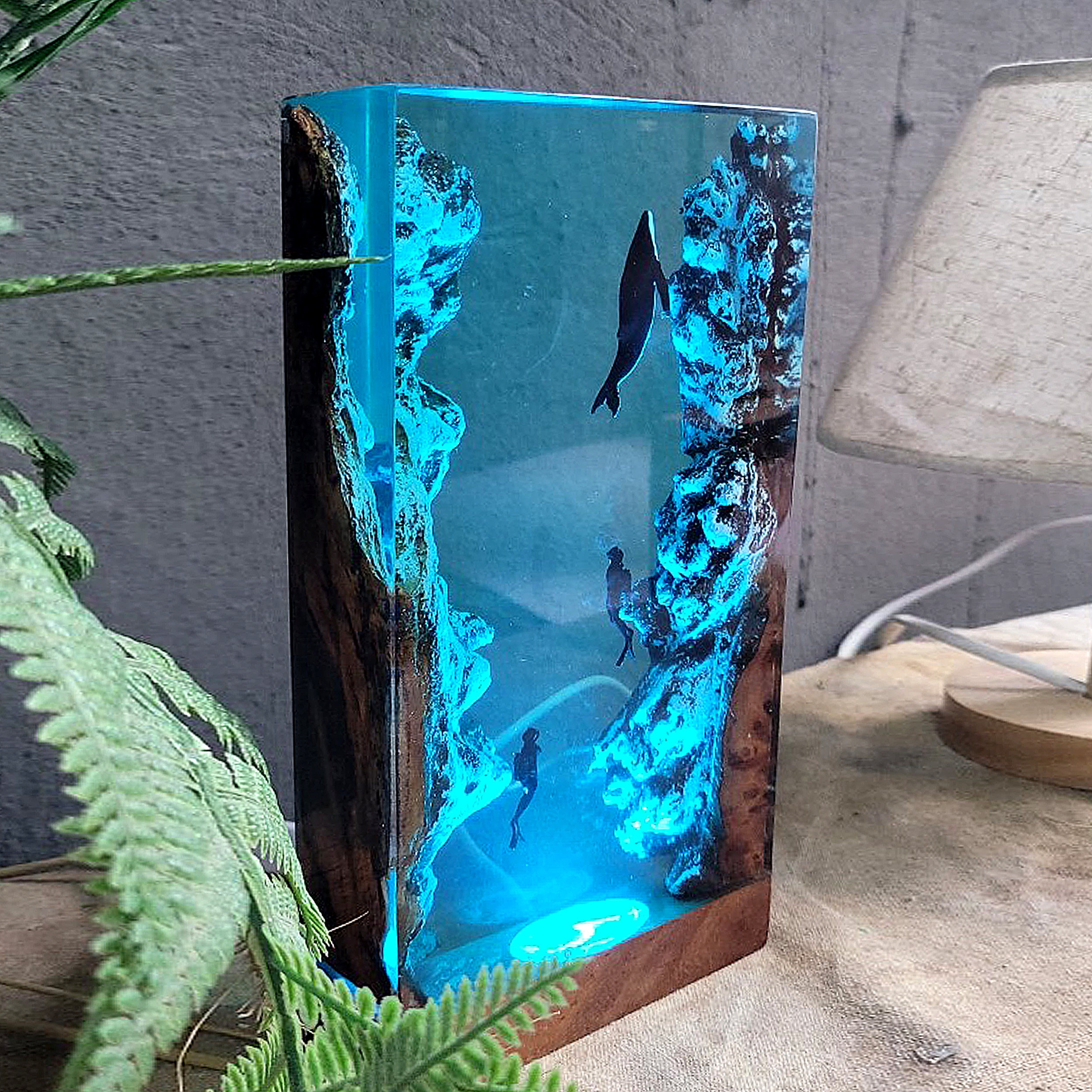  Handmade Deep Sea Cave Diving Night Lights, Epoxy Resin Wood  Light Lamp, home decor unique gift : Handmade Products