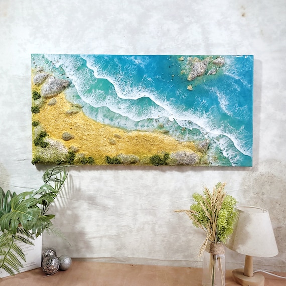 Custom Resin Painting, Large ocean wave resin art, Art Resin sea epoxy art, Beach Resin Art, Coastal wall art, Ocean Epoxy Wall Art