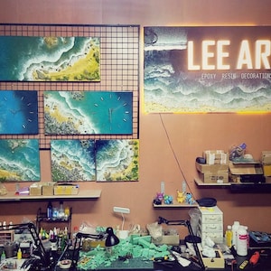 Pintura de resina personalizada, arte de resina com ondas grandes do oceano, arte de resina epóxi marinha, arte de resina de praia, arte de parede costeira, arte de parede epóxi oceânica