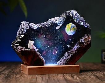 Galaxy Lampe aus Harz und Holz, Astronaut, Space Night Lights, Epoxy Nachtlampe, Interstellare Harzlampe, Vatertagsgeschenk