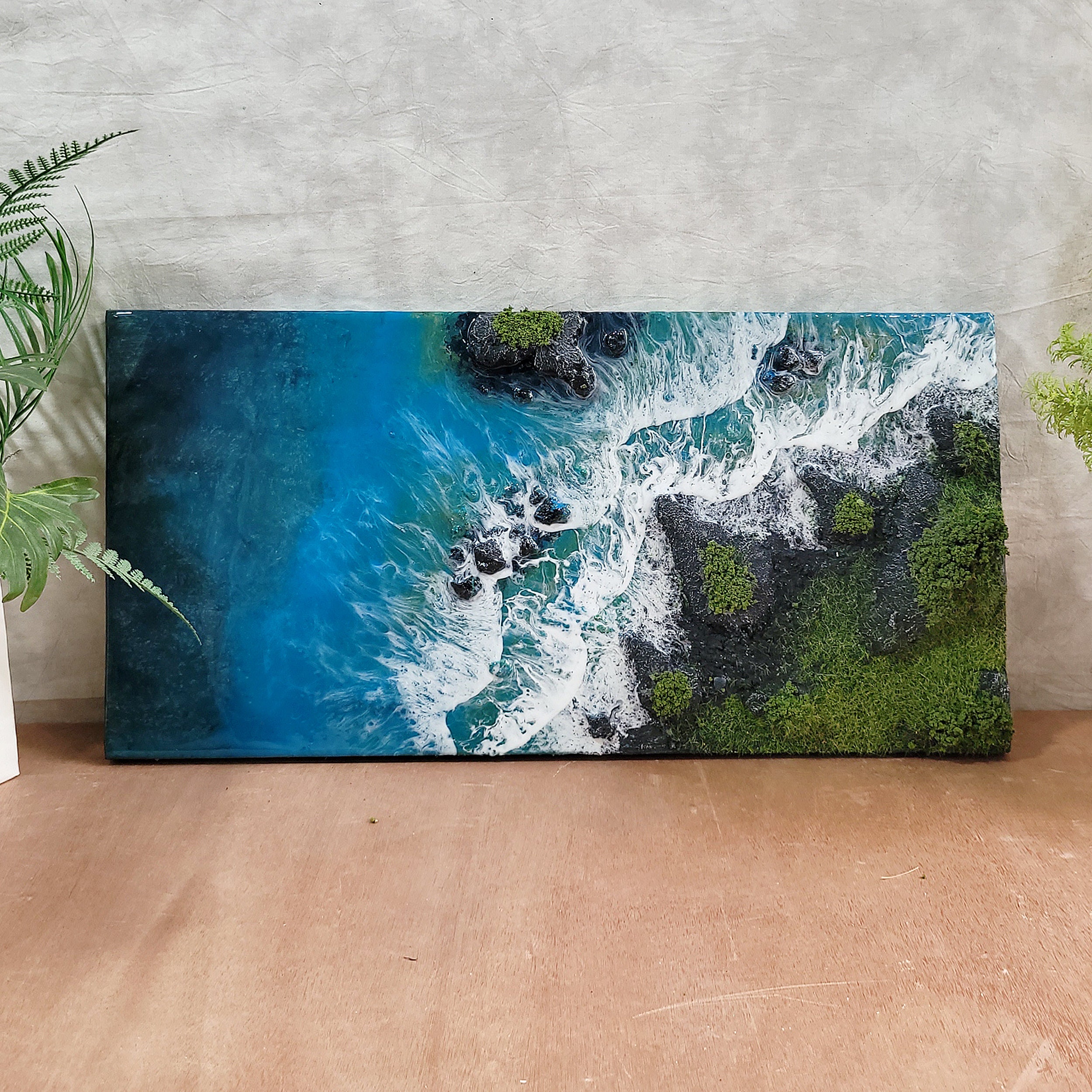 Epoxy Resin Abstract Original Painting Coast , Art Resin Epoxy Fluid  Painting Seascape Sky Ocean Waves, Resin Painting, Wall Art Decor 