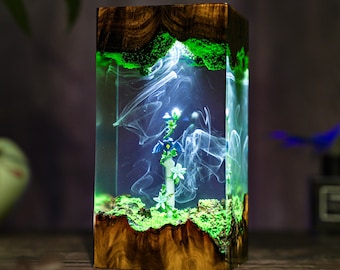 HandmadeMaster Sword Silent Princess Flower Night lights - Resin Wood Lamp, Hylia Statue Gaming Decor - Winter Gifts for Him, TLoZ / BOTW