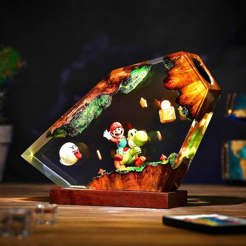 Lámpara de resina Mazio, lámpara de resina epoxi, luz nocturna RGB, regalo de Mazio, decoración de habitación gamer, lámpara personalizada, arte de resina hecho a mano