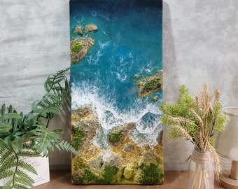 Pintura de resina personalizada, arte de resina com ondas grandes do oceano, arte de resina epóxi marinha, arte de resina de praia, arte de parede costeira, arte de parede epóxi oceânica