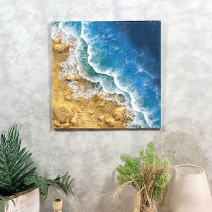 Aangepaste hars schilderij, grote oceaan Golf hars kunst, kunst hars zee epoxy kunst, strand hars kunst, kust kunst aan de muur, oceaan epoxy kunst aan de muur