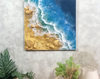 Custom Resin Painting, Large ocean wave resin art, Art Resin sea epoxy art, Beach Resin Art, Coastal wall art, Ocean Epoxy Wall Art