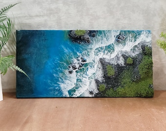 Pintura de resina personalizada, arte de resina com ondas grandes do oceano, arte de resina epóxi marinha, arte de resina de praia, arte de parede costeira, arte de parede epóxi oceânica