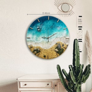 Wall clock resin housewarming gift Unique wall epoxy ocean clock Modern wall beach clock