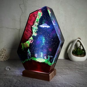 Aliens resin epoxy lamp, galaxy space resin art night light, handmade best gift, gift for her, gift for him, gift for son