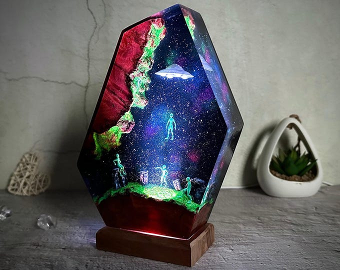 Aliens resin epoxy lamp, galaxy space resin art night light, handmade best gift, gift for her, gift for him, gift for son
