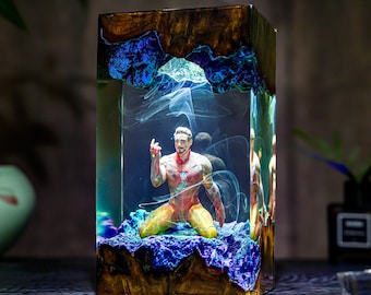 Diorama Metal suit superhero Night Light, Comics Superhero Resin Art Lamp, Gift For Him, Room Decor, Custom Figure resin , desk decor