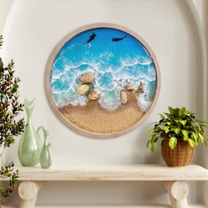 Art hars zee epoxy kunst, strand hars kunst, kunst aan de kust kust, oceaan epoxy muur kunst, aangepaste hars schilderij, grote oceaan golf hars kunst,