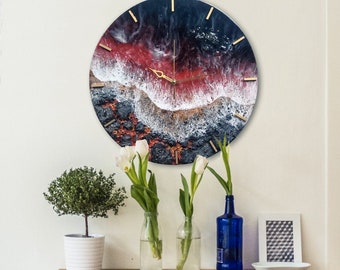 Wanduhr Harz Einweihungsparty Geschenk Einzigartige Wand Epoxy Ozean Uhr Moderne Wand Strand Uhr, Geschenkideen