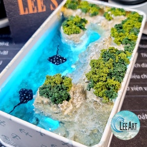 desktop light box, ocean diorama, epoxy resin night light-ocean light-deep blue sea, gift ideas, gifts for her, gifts for him , resin ocean