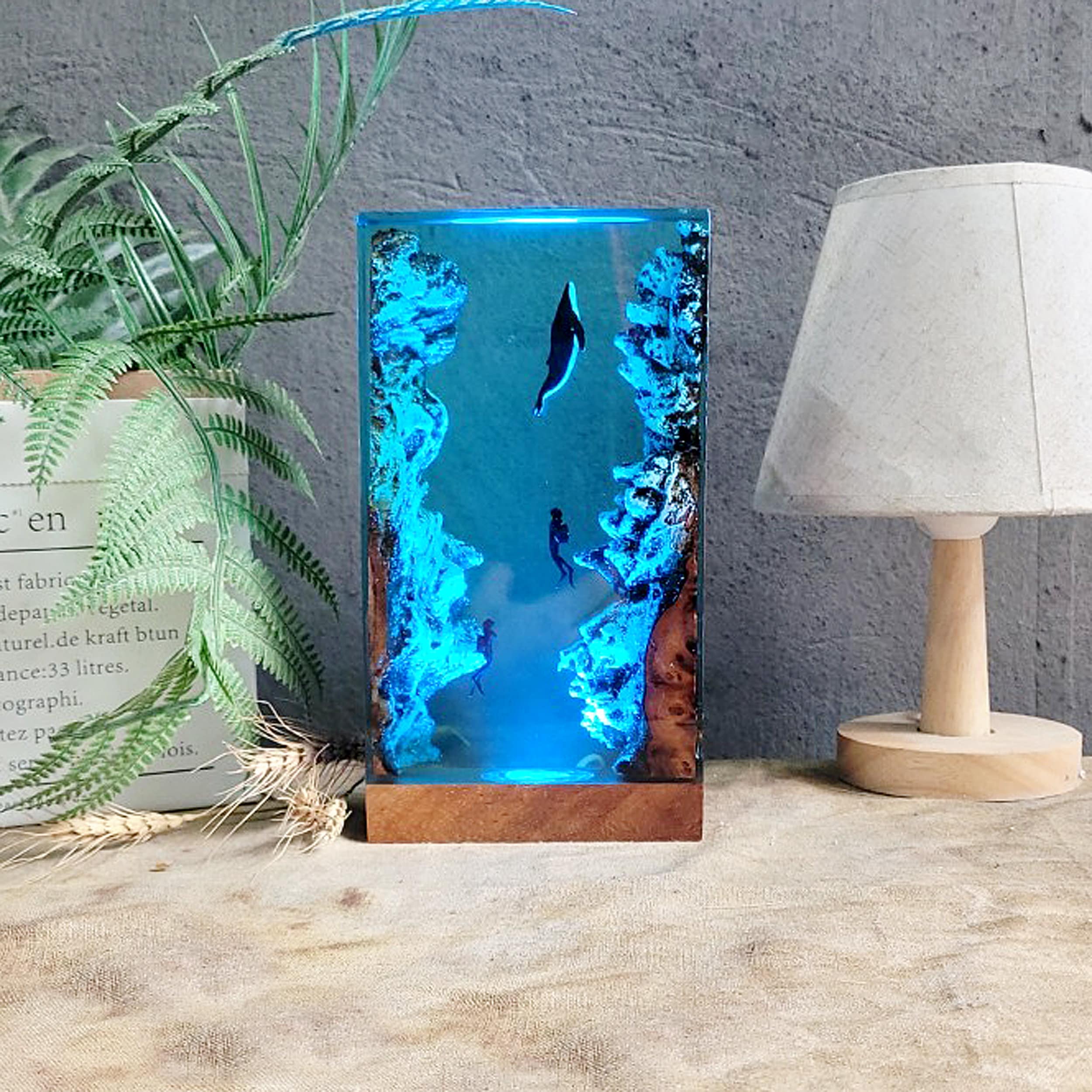 Resin Epoxy Night Light Lamp, Diver Lamps Decoration, Wooden Night