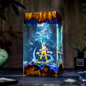 Handmade Na.ruto Resin Lamp, Epoxy Wood Diorama Night Light, Anime LED Lamp, Ninja Village Scene Decor, Unique Gift for Anime Lovers