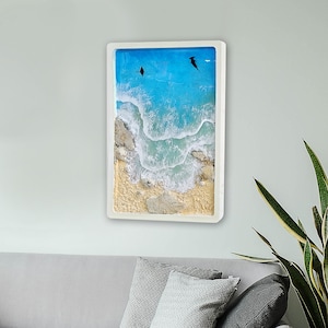 Aangepaste harsschilderij, grote oceaangolf harskunst, kunst hars zee epoxy kunst, strand hars kunst, kunst aan de kust kust, oceaan epoxy muur kunst