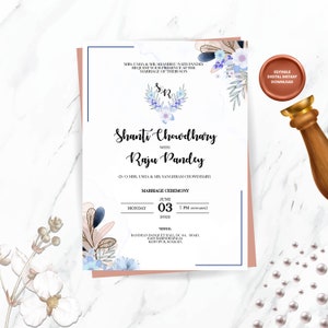 Personalized Wedding Invitation, Soft Colors Floral Wedding Card, Wedding Day Card, Custom Wedding Card Template, Instant Digital Download