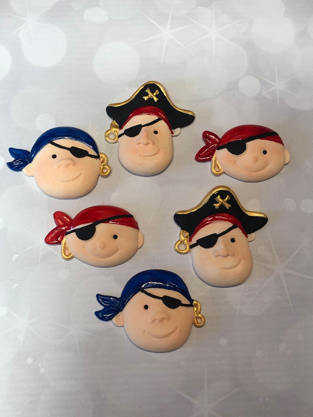 6 Pirates Edible Sugar Paste Cupcake Toppers Etsy