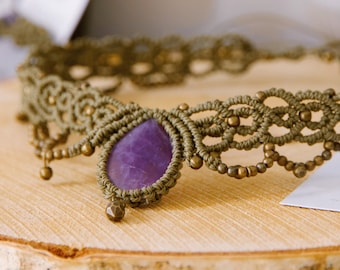 Macrame necklace with Amethyst | Crystal Healing | Natural Stone Necklace | Bohemian jewelry
