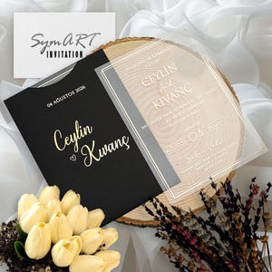 Invitation Élégante, Invitation de Mariage Transparente et Acrylique, Invitation Fête Quinceañera, Enveloppe Noire avec Sceau de Cire