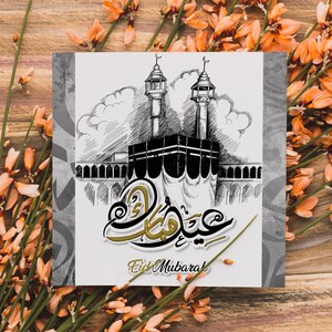 Cartões de Eid Mubarak | Conjunto de 3 cartões de Eid Mubarak | 1200x1800-1200x1200-1080x1920 px | Cartões de felicitações islâmicos | Presentes islâmicos | Cartões cinza-dourados