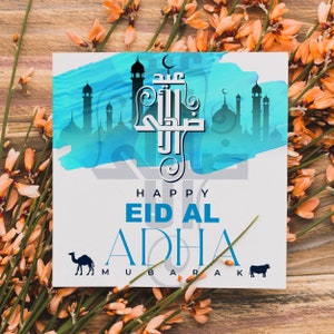 Cartões de Eid Mubarak | Conjunto de 3 cartões de Eid Mubarak | 1200x1800-1200x1200-1080x1920 px | Cartão de felicitações islâmico | Presente islâmico | Turquesa e preto