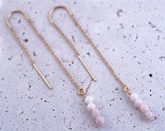 Natural Pink Opal Threader earrings, Dainty Thread Earrings, October Birthstone Earrings, Birthday Gift, Minimalist Chain Earrings