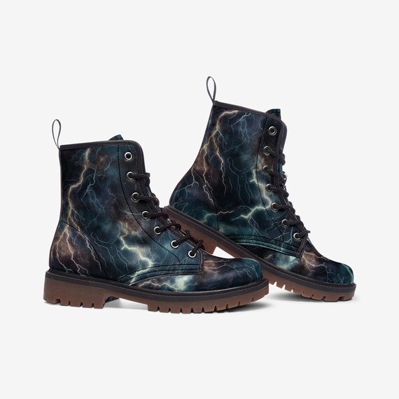Midnight Lightning Storm Leather Lightweight Combat Boots Unisex
