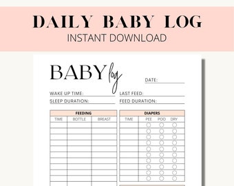 Baby Tracker, One Page Printable Baby Log, Daily Baby Log, Babysitter Log, Newborn Tracker, Nanny Log