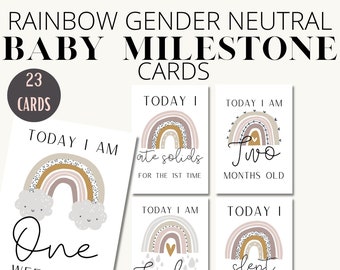 Newborn Baby Milestone Cards, Baby Shower Gifts, Baby's First Year, Printable Baby Cards, Rainbow Baby Milestone Cards