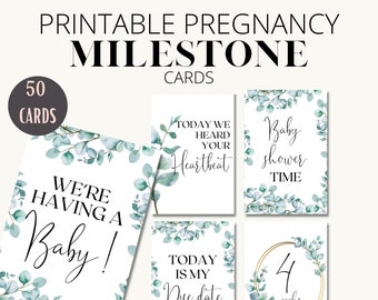 Watercolor Greenery Pregnancy Milestone Cards || Printable set of 50