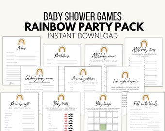 Rainbow Baby Shower Games & Activities Printables, Baby Shower Games Bundle, Rainbow Baby Shower