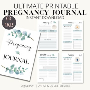 Pregnancy Journal Printable PDF, Pregnancy Planner Digital Download, Pregnancy Tracker, Pregnancy Diary, Expecting Mom Gift