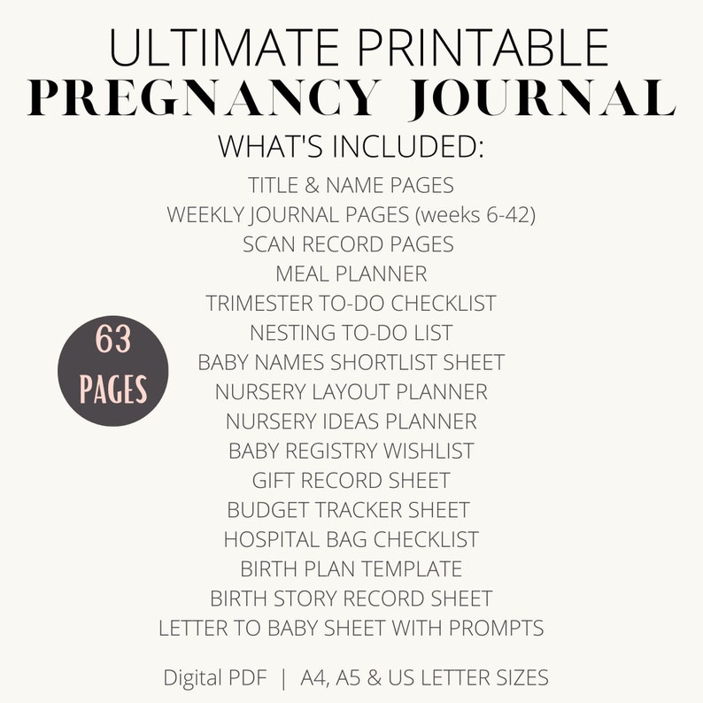 Pregnancy Journal Printable PDF, Pregnancy Planner Digital Download, Pregnancy Tracker, Pregnancy Diary, Expecting Mom Gift image 5
