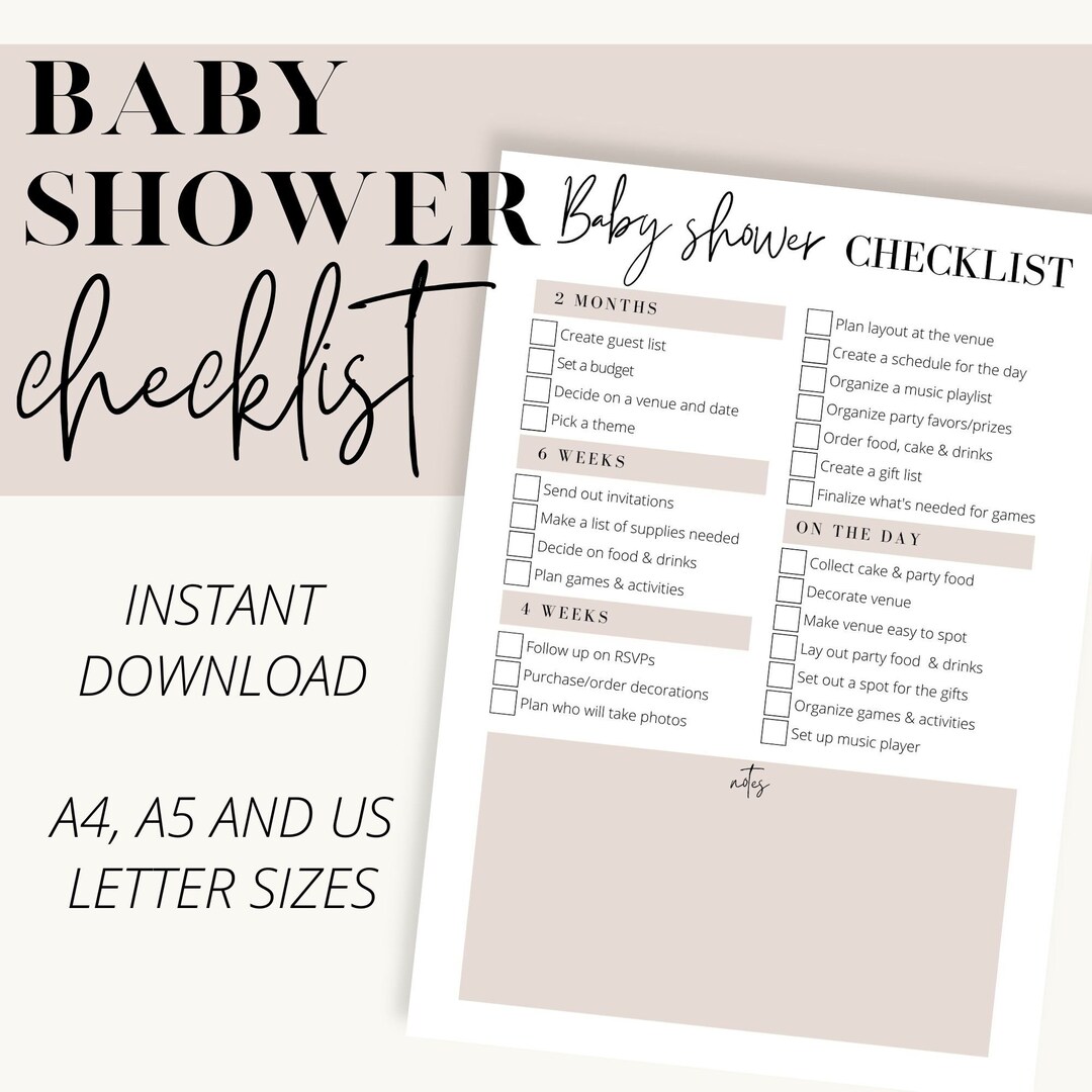 Baby Shower Checklist Printable, Baby Shower Planner Printable, Baby