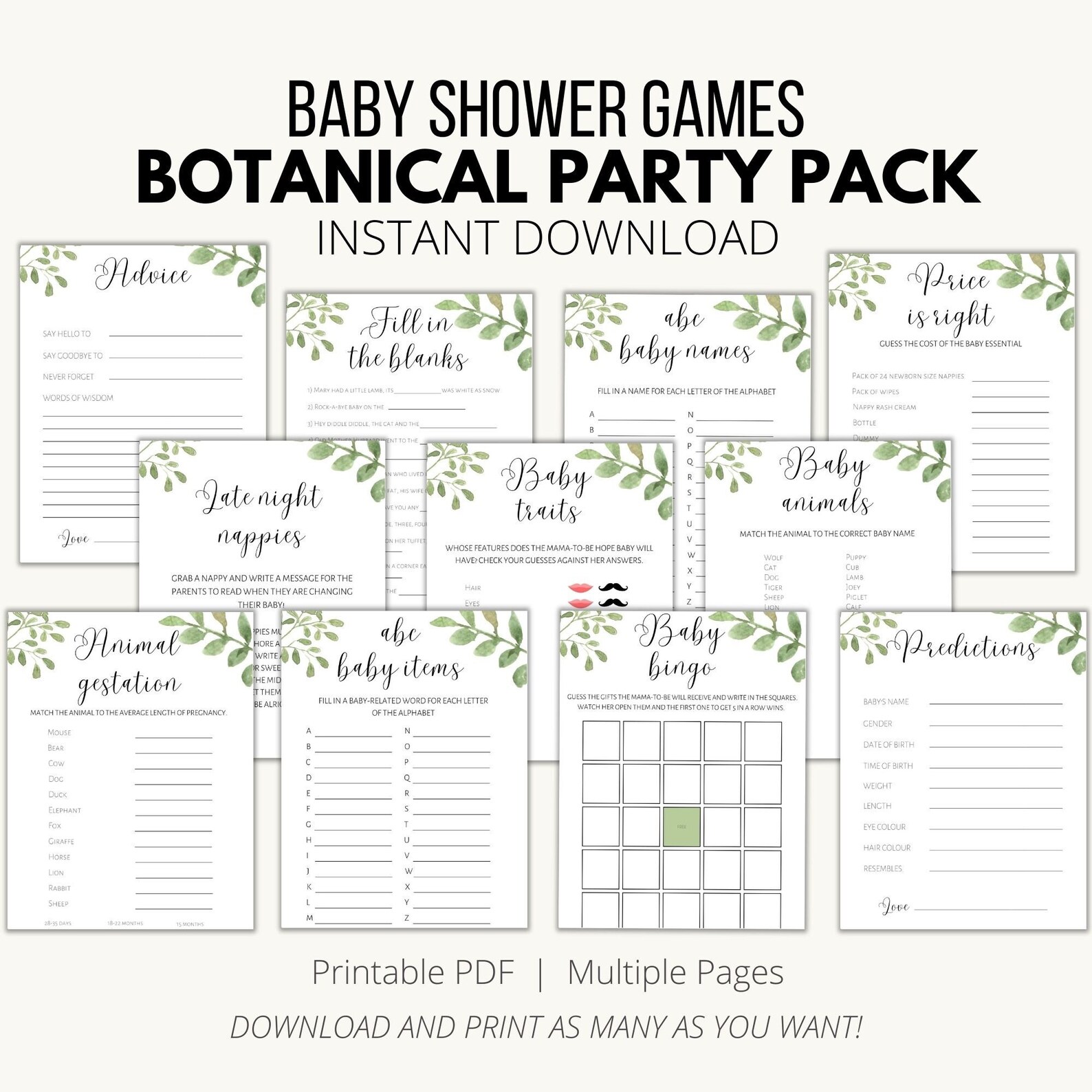 Baby Shower Games and Activities Printable Pack, Baby Shower Printable