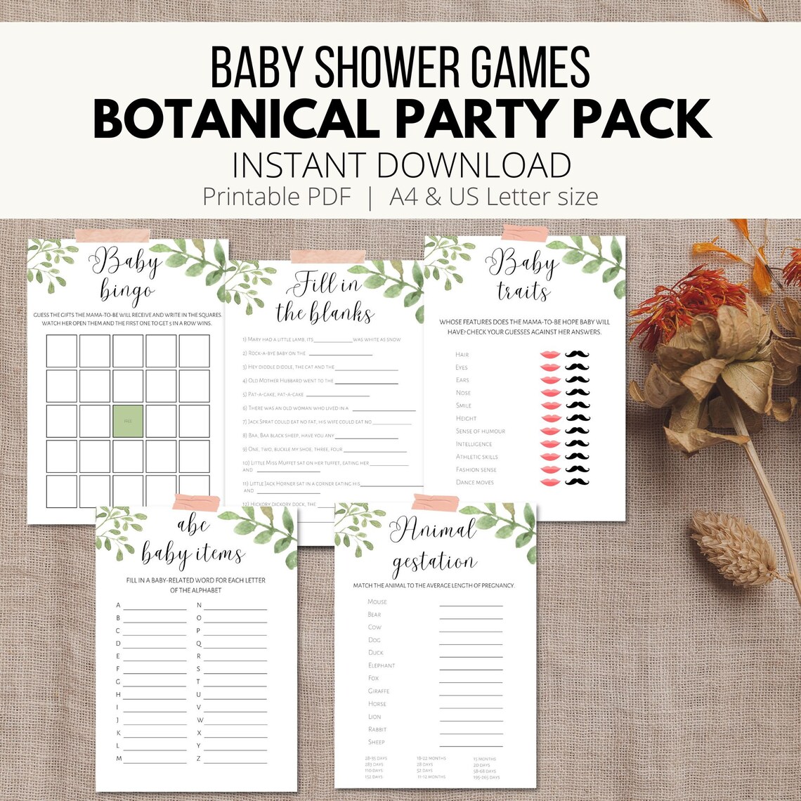 Baby Shower Games and Activities Printable Pack, Baby Shower Printable