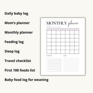May include: A printable monthly planner with a black and white design. The planner includes a calendar grid, a to-do list, and a notes section. The text "MONTHLY planner" is at the top of the page.