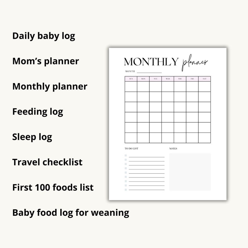 May include: A printable monthly planner with a black and white design. The planner includes a calendar grid, a to-do list, and a notes section. The text "MONTHLY planner" is at the top of the page.