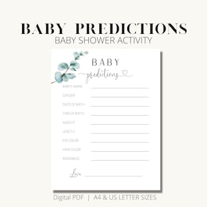 Carte di previsione del bambino, Previsioni del bambino, Carta di indovinazioni del bambino, Giochi di Baby Shower nel verde, Boy Girl Gender Neutral Baby Shower stampabile