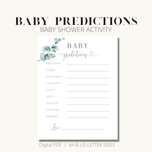 Baby Prediction Cards, Baby Predictions, Baby Guesses Card, Greenery Baby Shower Games, Boy Girl Gender Neutral Baby Shower Printable image 1