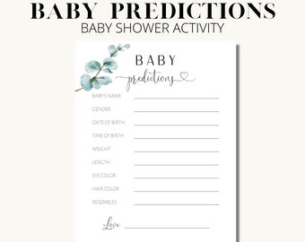 Baby Prediction Cards, Baby Predictions, Baby Guesses Card, Greenery Baby Shower Games, Boy Girl Gender Neutral Baby Shower Printable