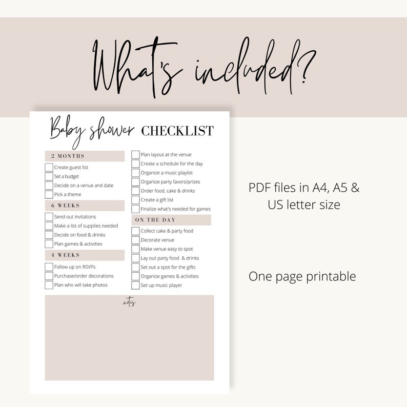 Baby Shower Checklist Printable, Baby Shower Planner Printable, Baby