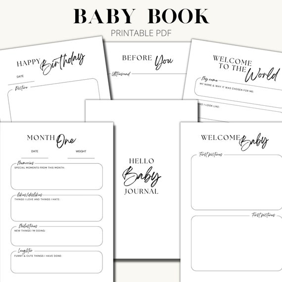 Baby Book, Printable Baby Book Pages, Baby Memory Book, Baby Book First Year, Baby Milestone Book