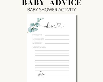 Baby Advice Cards, Printable Baby Shower Activity, Baby Shower Advice Activity, Words of Wisdom Cards for Baby Shower