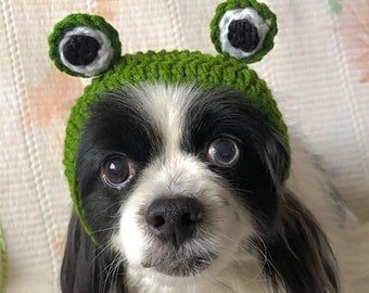 Adorable Pet Funny Hat Cartoon Frog Shape Pet Cap Weaving Puppy Cat Hat Pet Grooming Supplies Hand knitted pet hats frog big eyes decoration